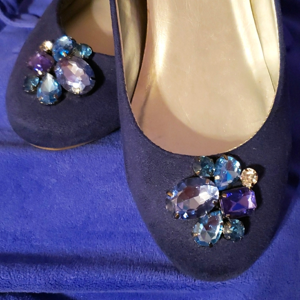 Blue Flats with Rhinestone Detail